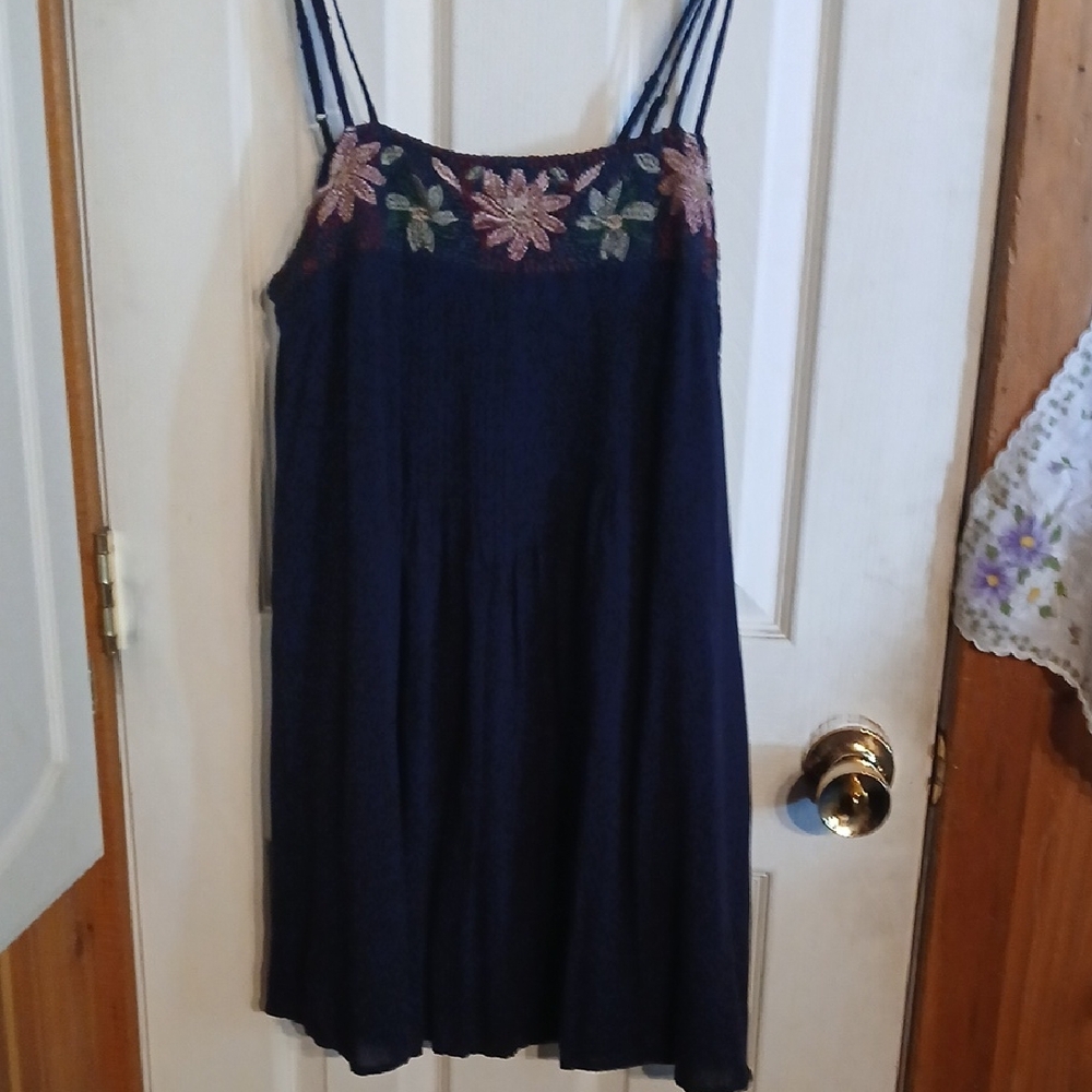 American Eagle Outfitters Navy Dress with Floral Embroidery
